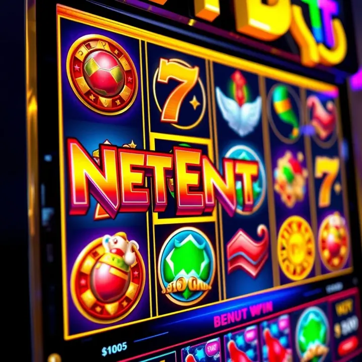 Colorful NetEnt slot game interface with vibrant reels and bonus symbols