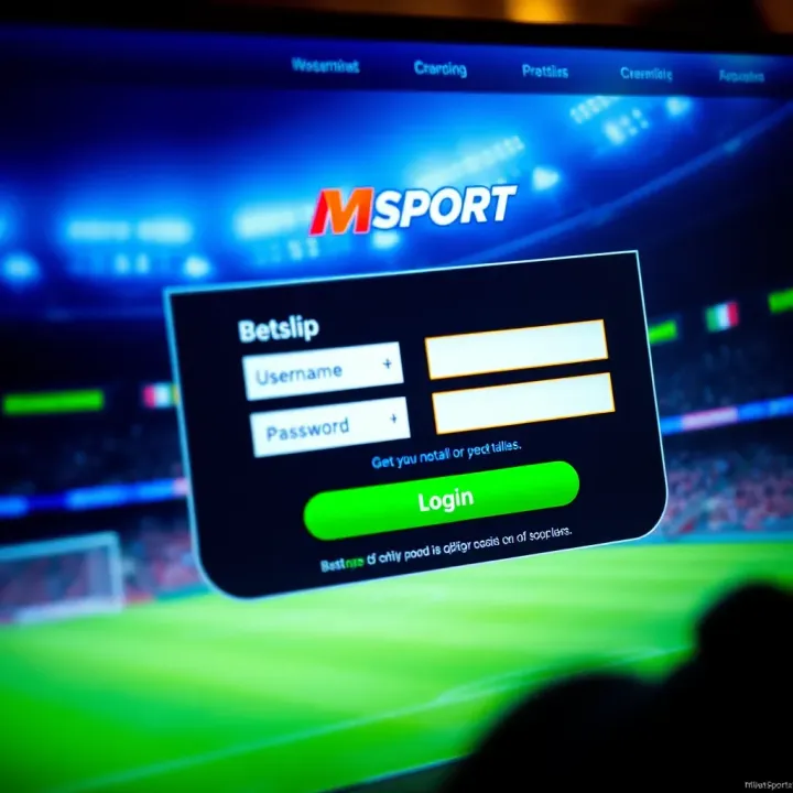 User interface showcasing the MSport login screen with fields for username and password