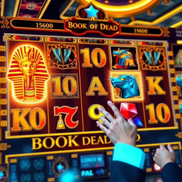 Gameplay screen of Book of Dead slot showing ancient Egyptian symbols and reels