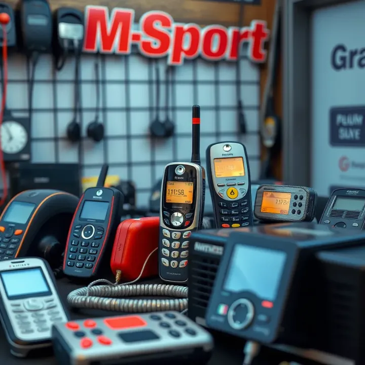Display of vintage mobile communication technology and accessories representing the evolution of mobile services in Nigeria