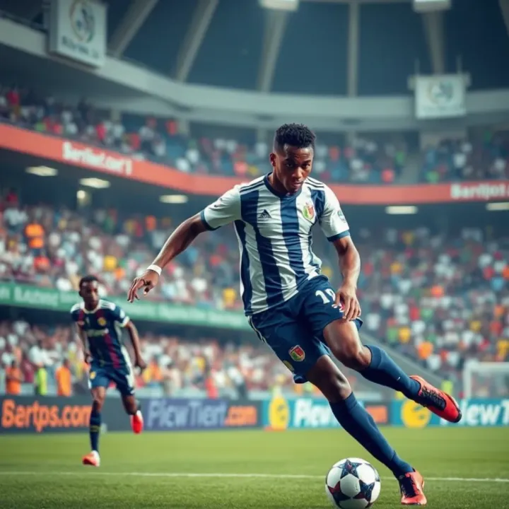 A vibrant stadium scene showcasing football action during a Nigerian league match