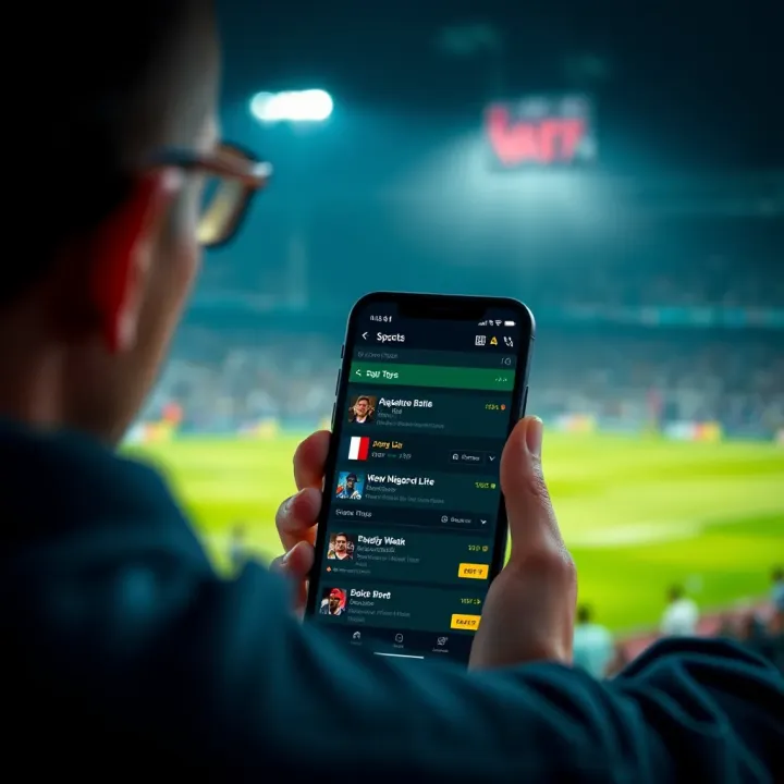 Feature phone displaying sports updates and betting options on Msport Lite app