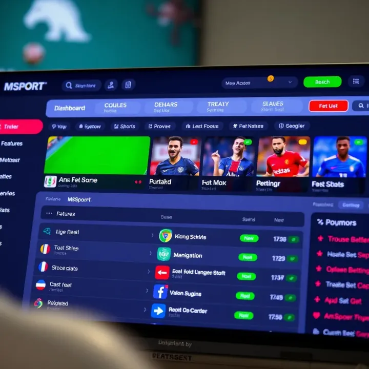 Dashboard displaying various sports betting options and user account features on MSport Bet