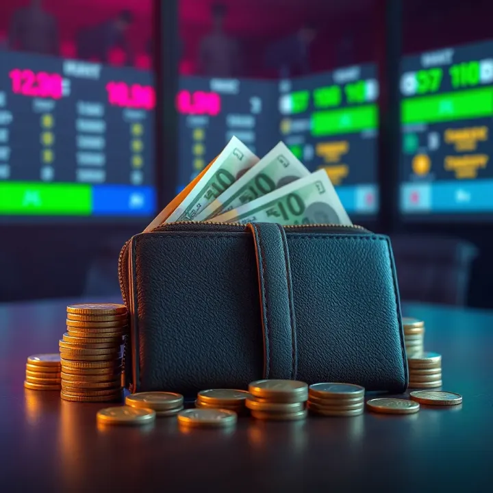 Digital Wallet Representing Online Money Transfer Illustration of digital wallet with currency notes and coins symbolizing online money transfer