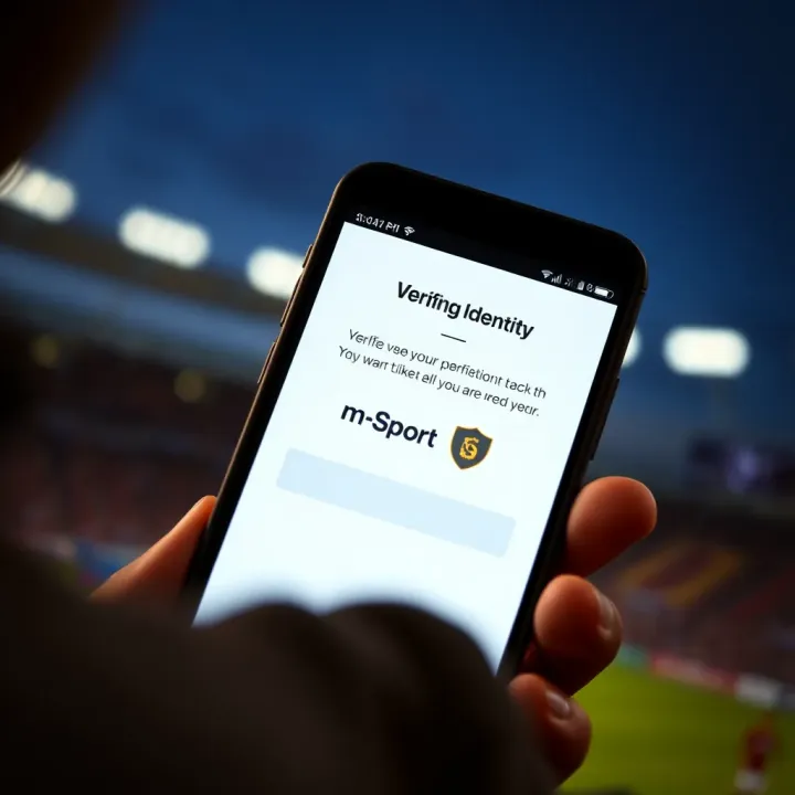 Verifying Identity on m-Sport App Smartphone screen showing m-Sport app login with security verification prompt