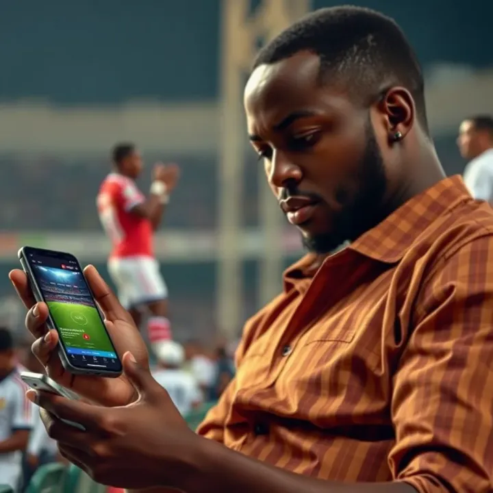 Claiming MSport No-Deposit Bonus on Mobile in Nigeria Nigerian online bettor navigating MSport no-deposit bonus claim on a mobile device