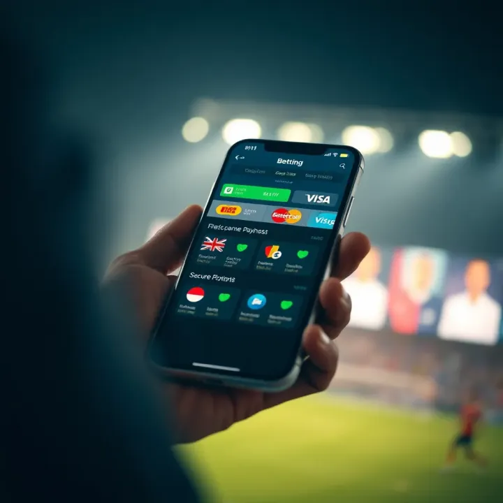 Mobile phone showing betting options with secure payment icons