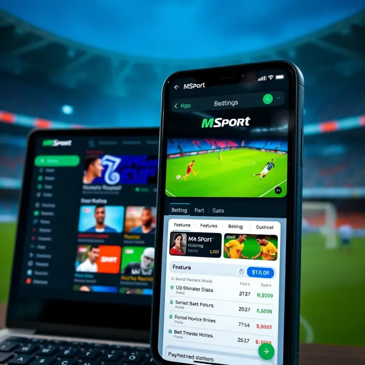 MSport App Dashboard with Betting Features Dashboard of MSport app featuring sports betting options and live match updates for Nigerian users