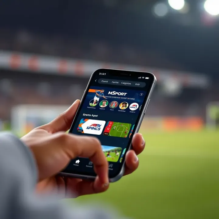 Mobile device showing the MSport app home screen with sports categories and live scores