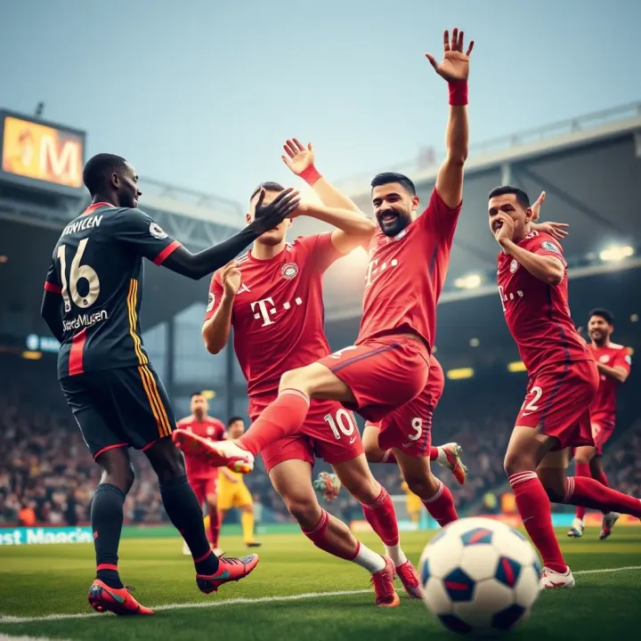 Bayern Munich Match Celebration Broadcast on MSport Bayern Munich players celebrating a goal during a match broadcasted on MSport