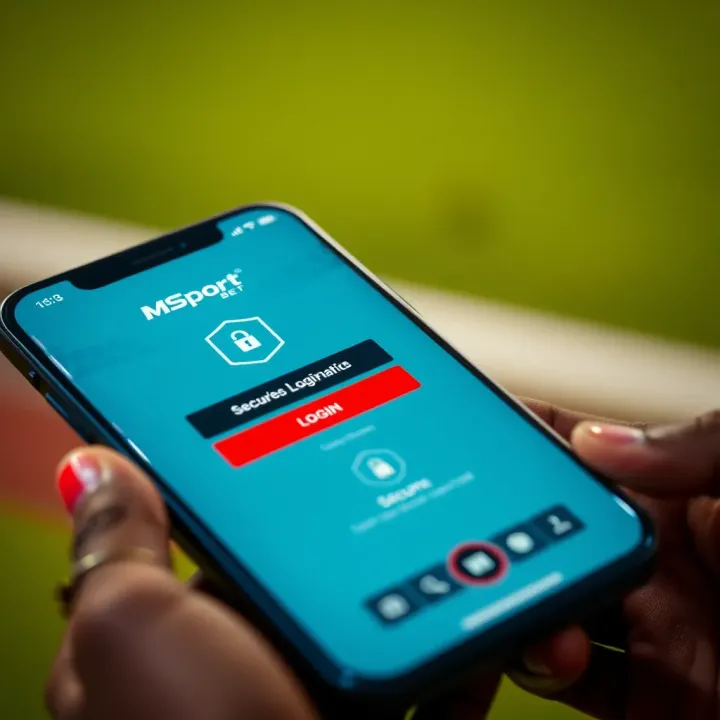 Illustration of a mobile device highlighting secure login features and user-friendly navigation of the MSport Bet application