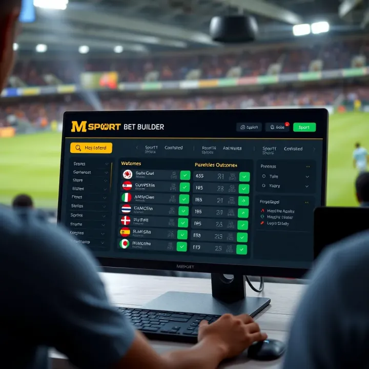 Screenshot of Msport bet builder interface displaying options to combine multiple sports outcomes in one wager