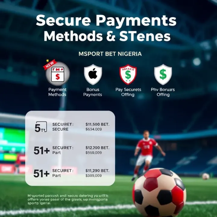 Graphic illustrating secure payment methods and bonus offers available on Msport Bet Nigeria