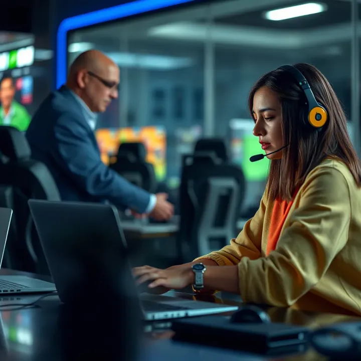 Customer support representative assisting a user with account issues on a laptop