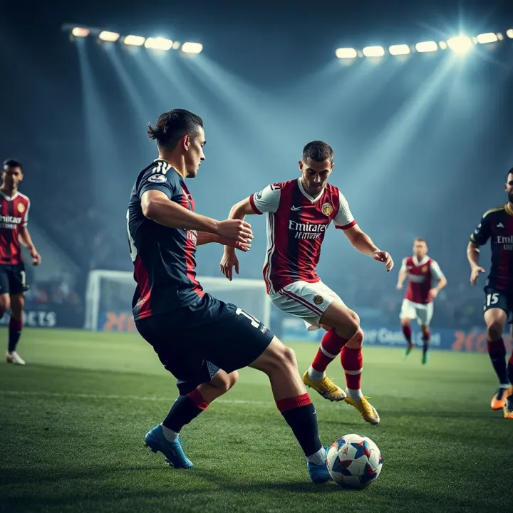 Football players competing intensely during a Europa League match