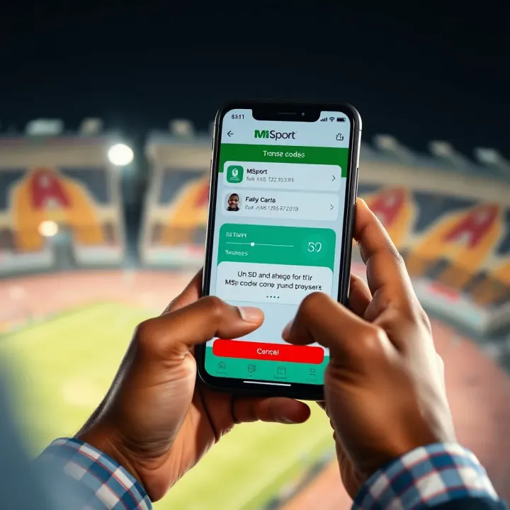 Using USSD Code for MSport Fund Transfer in Nigeria Hands holding smartphone displaying USSD code for MSport fund transfer