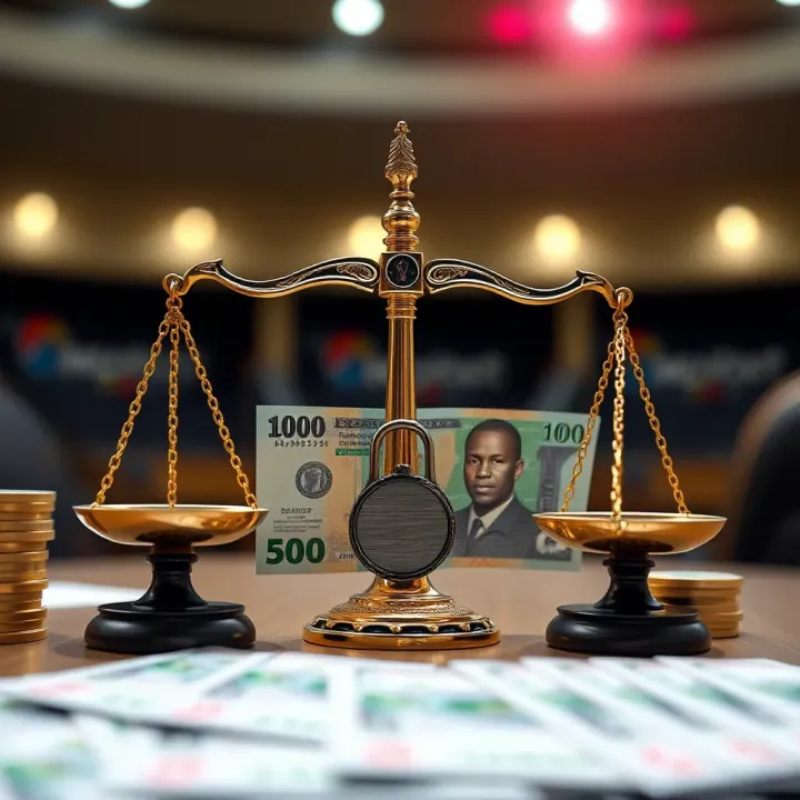 Graphic representation of legal scales and Nigerian currency highlighting secure payment options