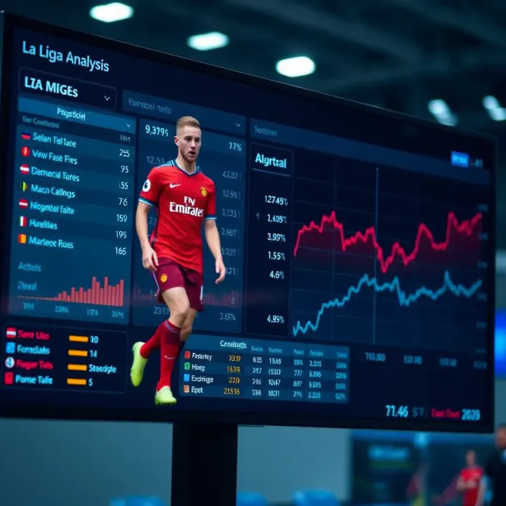 Detailed analysis of football team performance statistics on digital screen