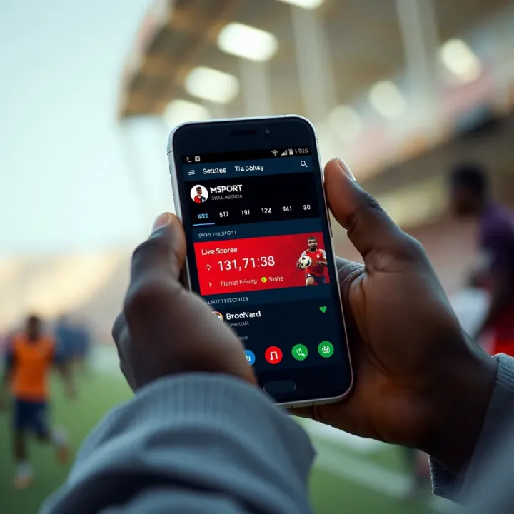 Basic mobile device accessing live sports scores in Nigeria highlighting network and data efficiency