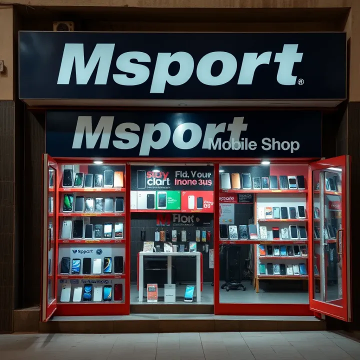 Msport Mobile Shop Retail Outlet in Nigeria Msport Mobile Shop storefront with various mobile phones displayed