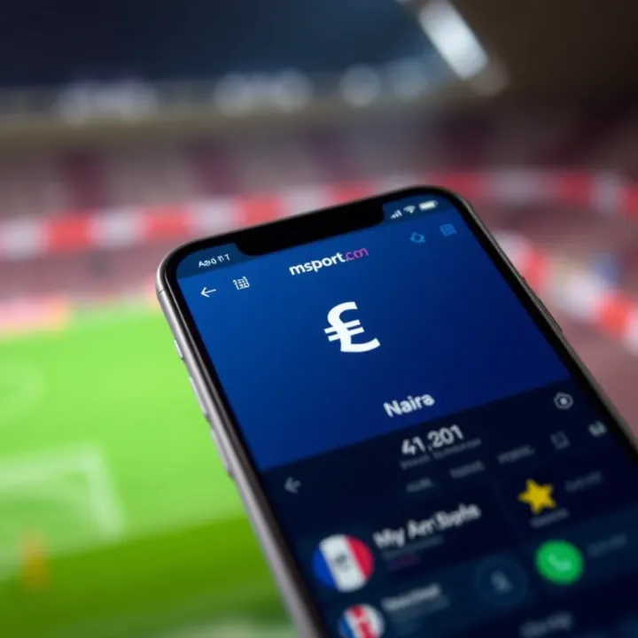 Digital illustration of a mobile phone screen showing Msport app with naira currency symbol
