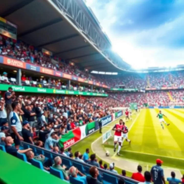 Dynamic Nigerian Football Stadium Capturing the Spirit of MSport NG Vibrant sports stadium filled with enthusiastic fans and dynamic action during a Nigerian football match