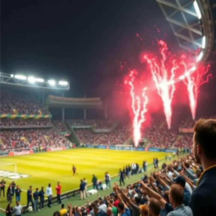 Electric Atmosphere at NPFL Stadium Dynamic football stadium filled with enthusiastic fans during a Nigerian Professional Football League match