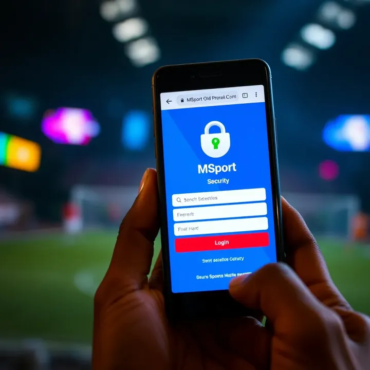 Mobile phone displaying security features of MSport Old Mobile login page