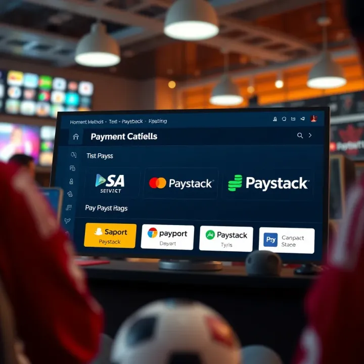 Screenshot showing different payment options available on MSport platform including Paystack
