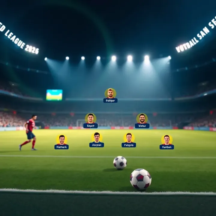 Football pitch with highlighted key players and team formations for strategic planning