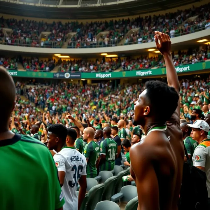 Energetic Atmosphere at MSport Premiership Match Excited crowd at a vibrant Nigerian football stadium during a MSport Premiership match