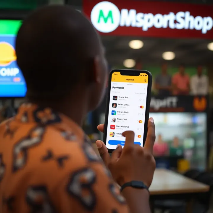 User navigating mobile payment options on Msport Shop Mobile app interface