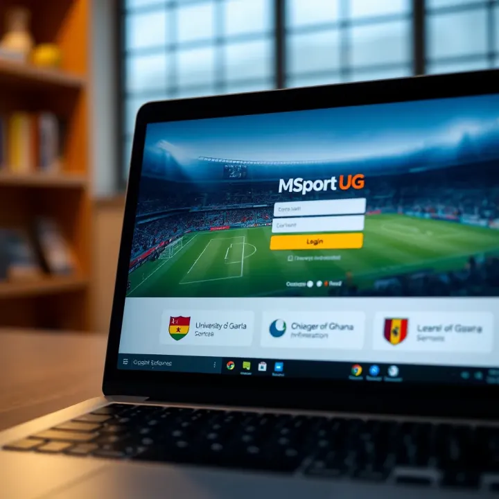 MSport UG Login Interface at University of Ghana University of Ghana sports platform login page displayed on a laptop screen
