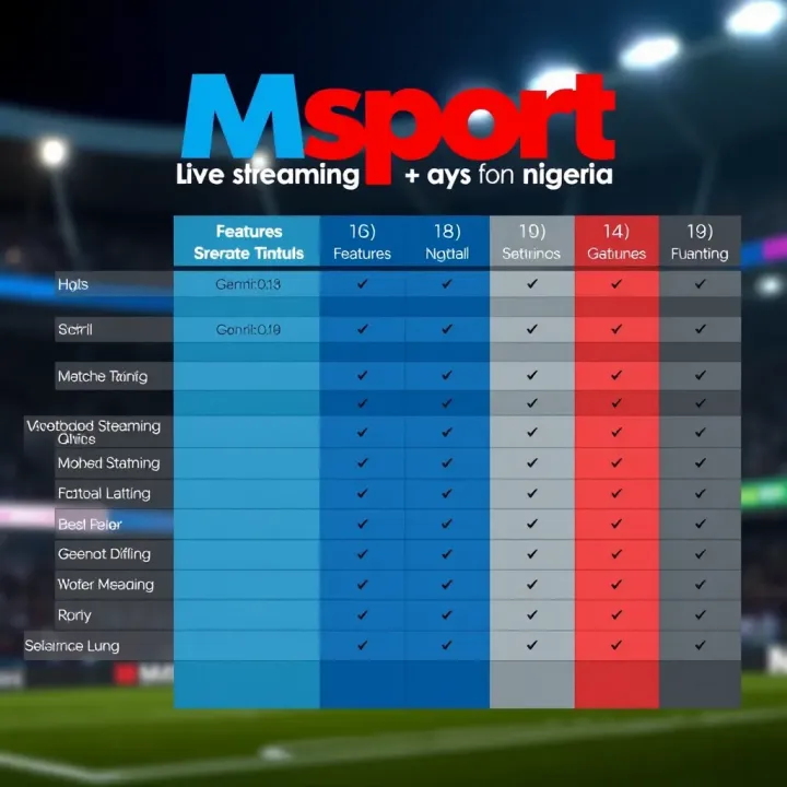 Feature Comparison of Msport and Other Football Streaming Apps in Nigeria Comparison chart showing features of Msport against other football streaming platforms in Nigeria