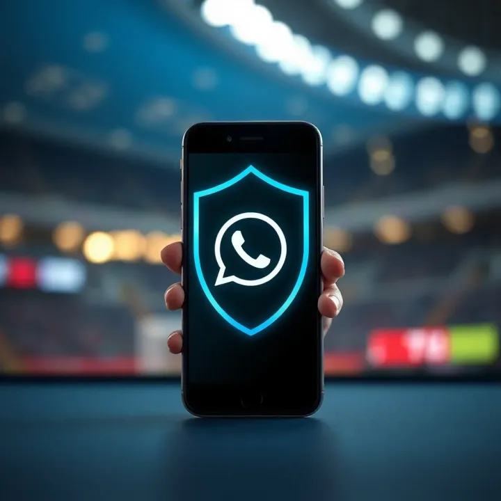 Safety Tips for Joining MSport WhatsApp Groups Graphic of a secure shield overlay on a smartphone symbolizing online safety and privacy