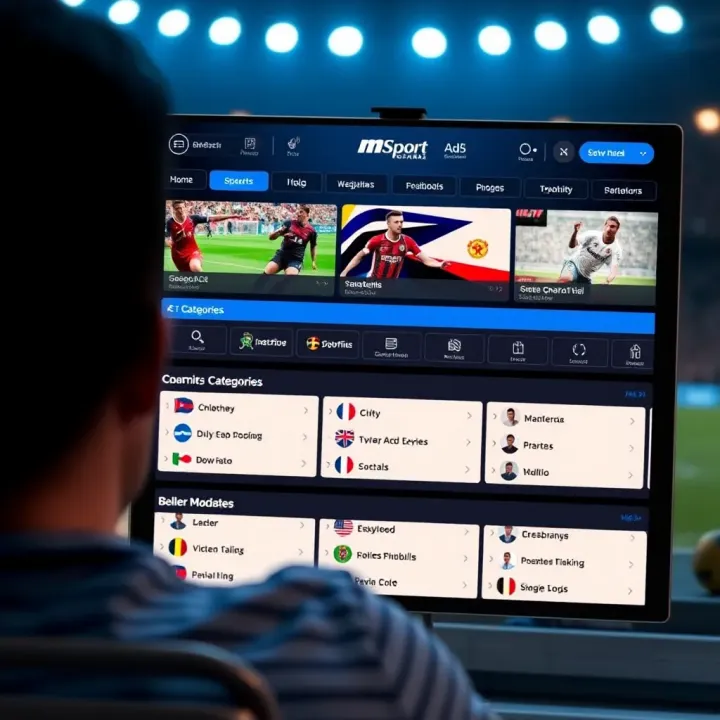 Navigating Features on MSport Uganda Platform Dashboard displaying sports streaming options and betting categories on MSport platform