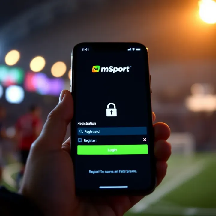 Registration Interface with Security Features on mSport App Mobile phone showing the registration form on the mSport app with security padlock icon