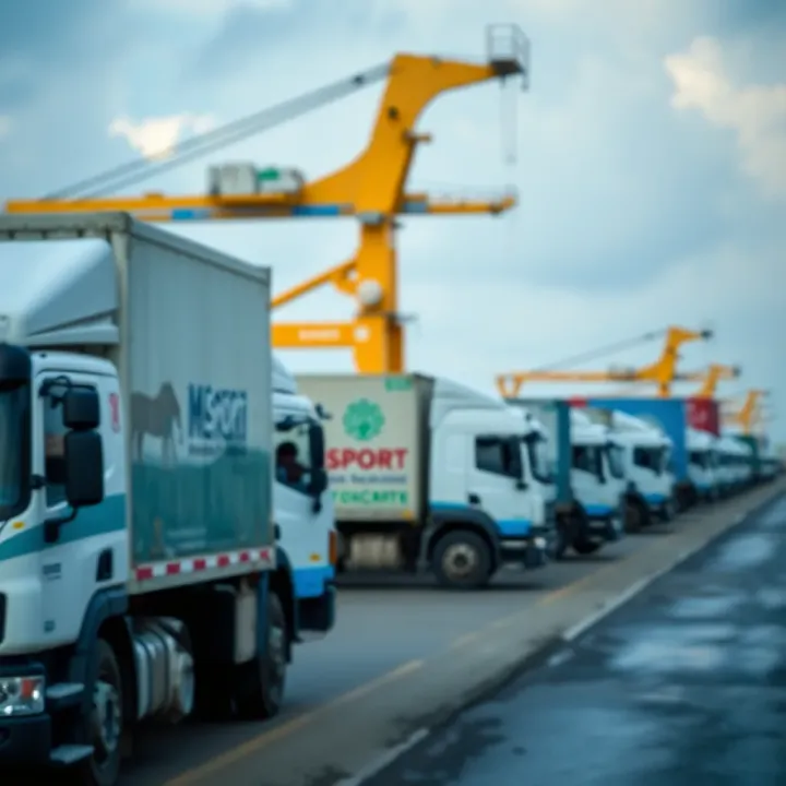 Logistics Fleet Complying with Maritime and Transportation Standards Fleet vehicles lined up outside a Nigerian logistics company ensuring compliance with maritime regulations