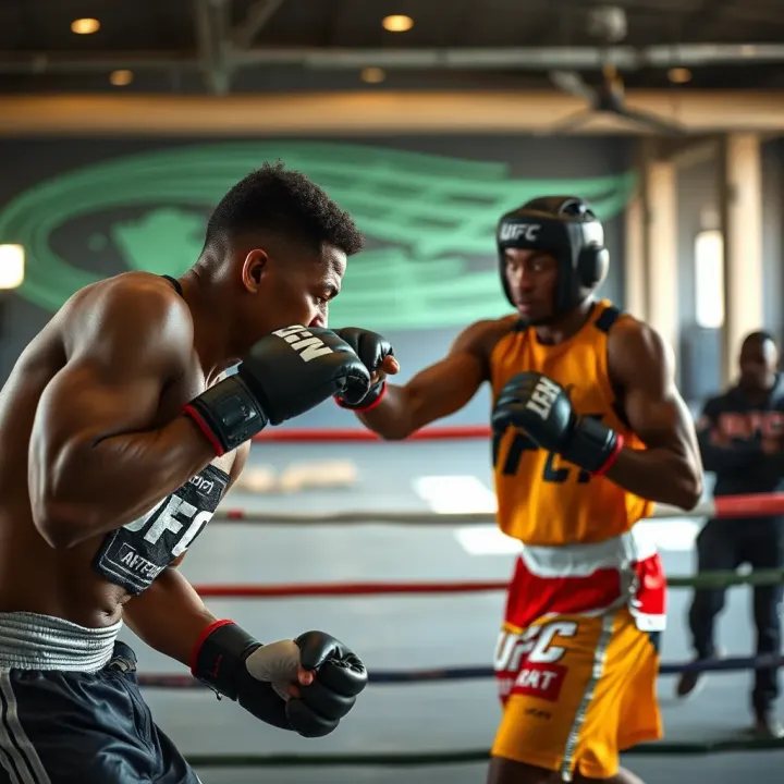 Energetic mixed martial arts training session showcasing Nigerian athletes preparing for competition