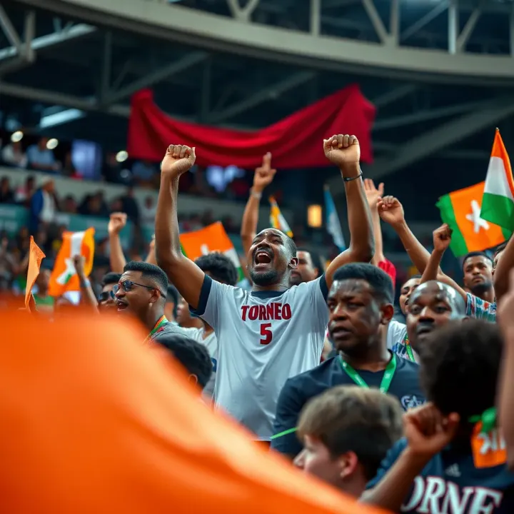 Passionate Fans Energizing the Torneo Msport Experience Crowd cheering enthusiastically with colorful banners in a lively sports arena