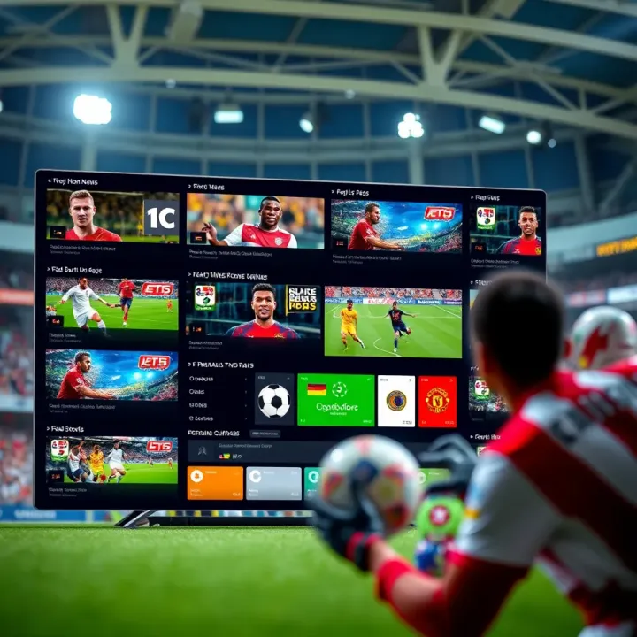 Digital interface showcasing sports news and real-time score updates on various devices