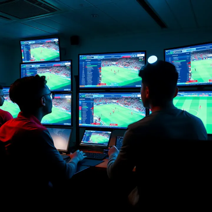 Msport Ghana Live Football Match Coverage Sports media team analyzing live football match data on multiple screens