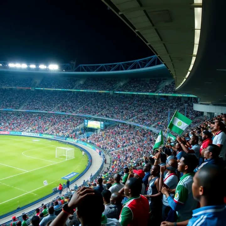 Energetic Sports Atmosphere in Nigerian Stadium Vibrant Nigerian sports stadium filled with enthusiastic fans supporting local teams