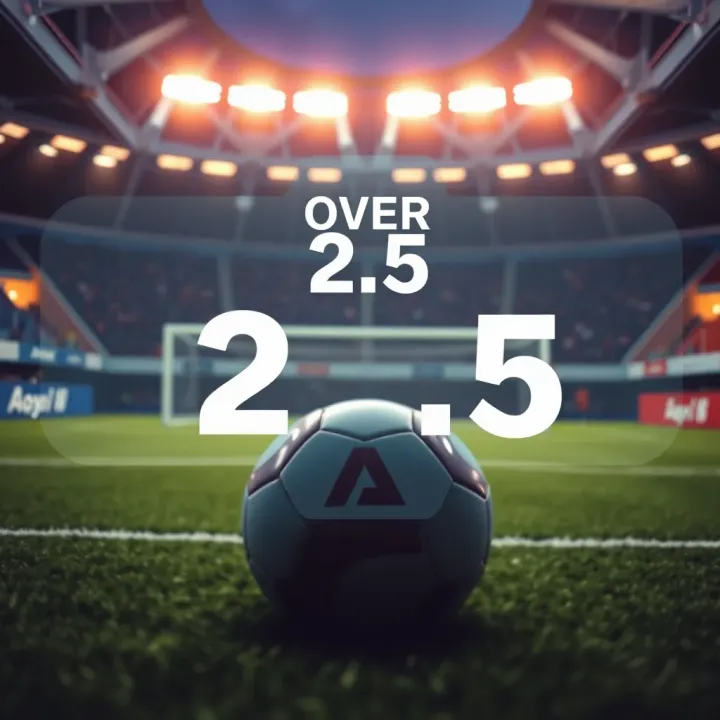 Exploring the Over 2.5 Goals Betting Concept in Football Football pitch with an over 2.5 goals betting graphic overlay