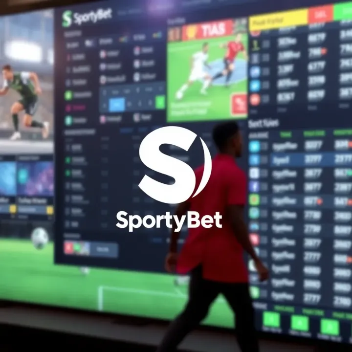 SportyBet logo with a digital sports betting interface in the background